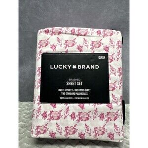 4pc Lucky Brand Cupid Heart Arrow Sword Valentine QUEEN Sheet Set Brushed Cotton